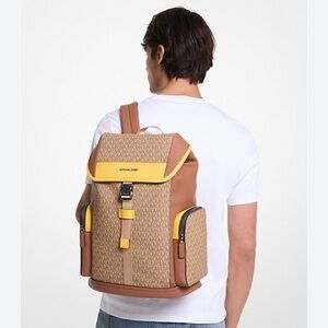 Men's Michael Kors dome Backpack cooper logo brown / yellow NWT